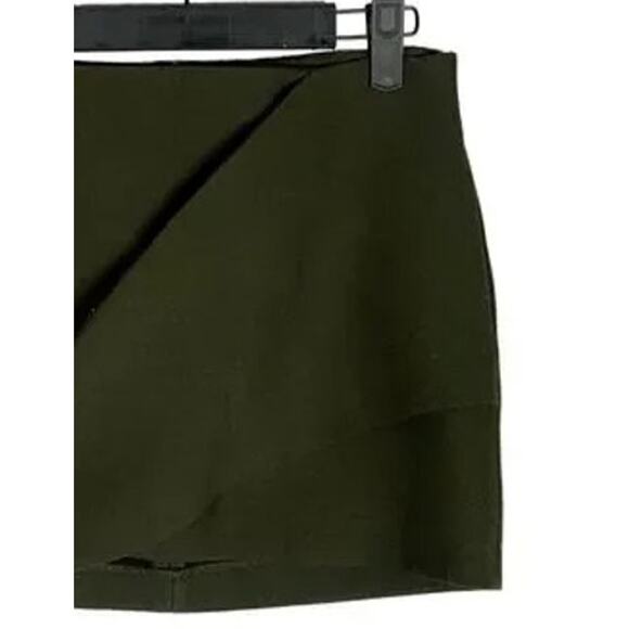 Zara Draped Wrap Look Mini Lined Skirt Back Zip Up Pockets XS Olive Green #3913 - Picture 3 of 15